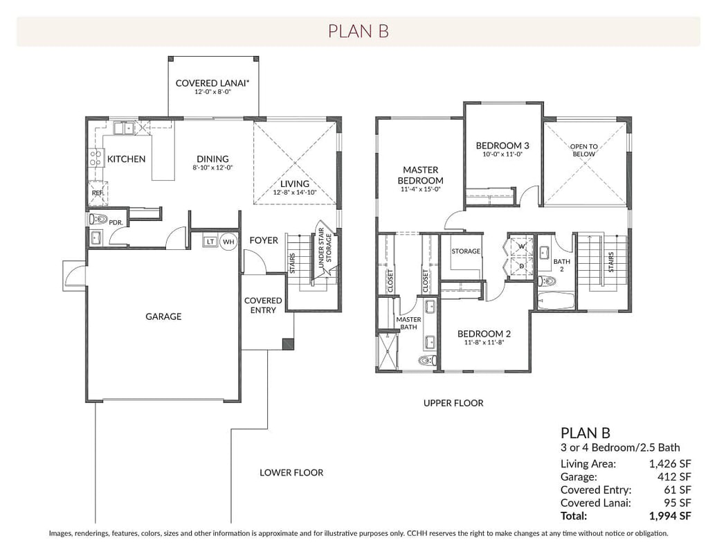 B Floor Plan 3-4 bed 2.5 bath 1994 sq ft