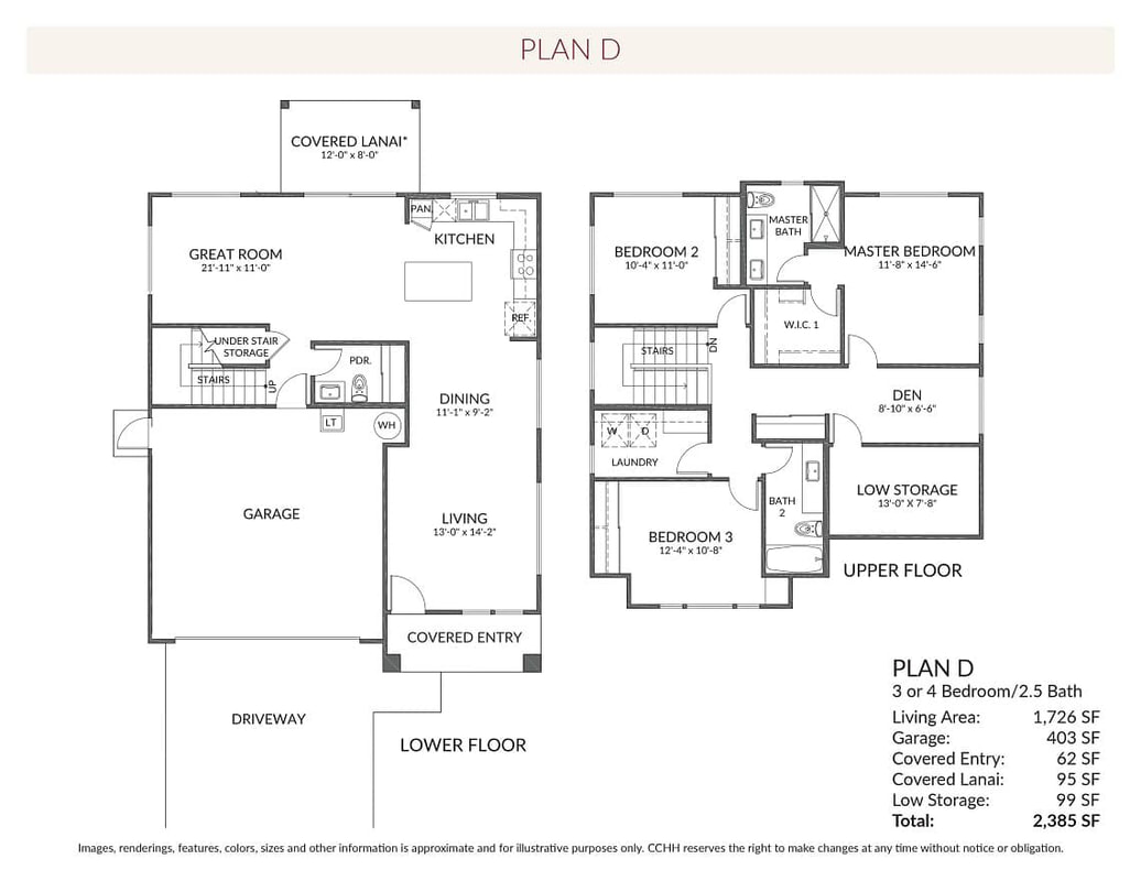 D Floor Plan 3-4 bed 2.5 bath 2385 sq ft