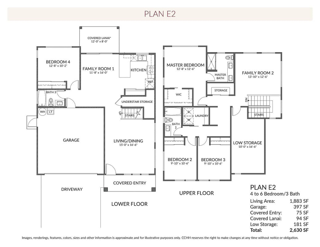 E2 Floor Plan 4-6 bed 3 bath 2630 sq ft